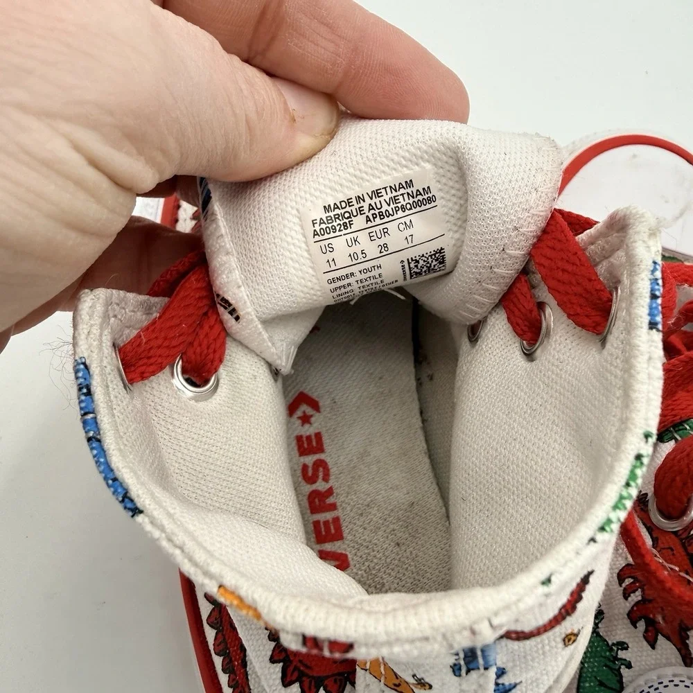 Converse Chuck Taylor All Star Kids 11 Dino High Top Sneakers Red Laces